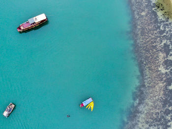 High angle view of boat in sea