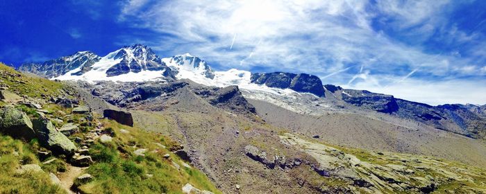 Scenic view of snowcapped mountains against sky