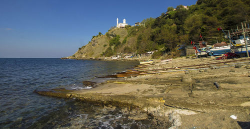 Scenic view of sea against clear sky