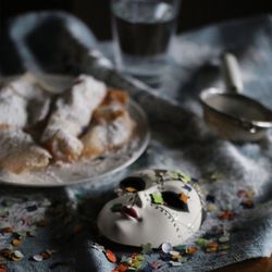 Close-up of mask on table