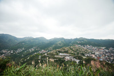 High angle view of townscape against sky