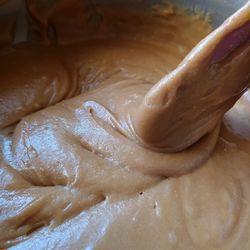 Close-up of ice cream on cutting board