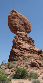 Rock formations against clear blue sky