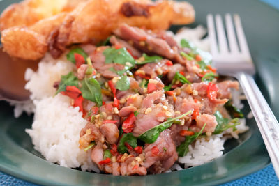 Close-up of food served in plate