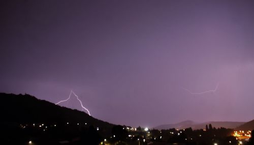 Panoramic shot of illuminated city against sky at night