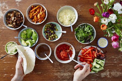 High angle view of food on table