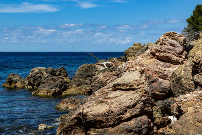 View on the coast at bay cala tuent on balearic island mallorca, spain