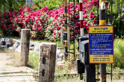 Close-up of railroad crossing sign