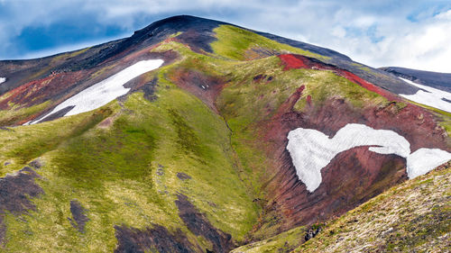 Heart shape on mountain against sky