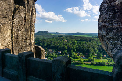 View from bastei bridge on rathen and lilienstein in the background