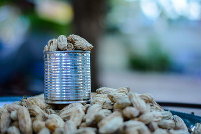 Close-up of coffee beans on table