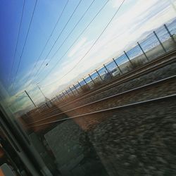 Low angle view of railroad station against sky
