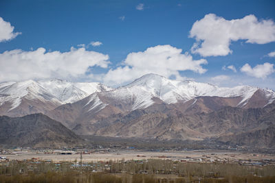 Scenic view of snowcapped mountains against sky