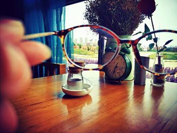 Close-up of coffee cup on table