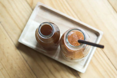 High angle view of coffee on table