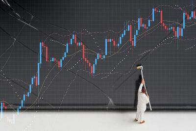 Digital composite image of graph with figurine