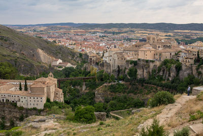 High angle view of buildings in town