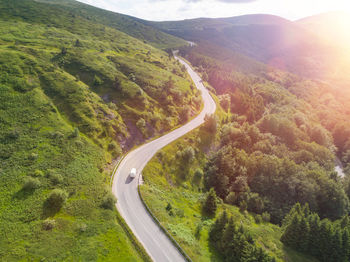 High angle view of mountain road against sky