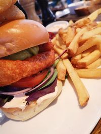 Close-up of burger on plate