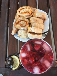 High angle view of bread in plate on table