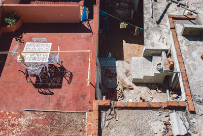 High angle view of old abandoned wall