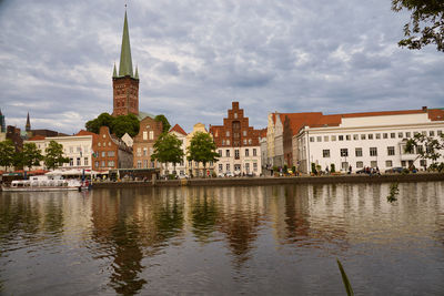 Reflection of buildings in lake