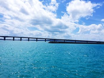 Scenic view of calm sea against cloudy sky