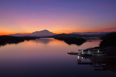 Scenic view of lake against sky during sunset