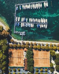 High angle view of boats in sea