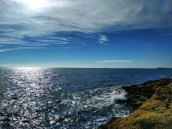 Scenic view of sea against blue sky