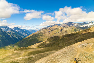 View of the alps in zermatt in sunny summer day with grass