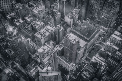 High angle view of modern buildings in city