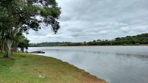 Scenic view of lake against sky