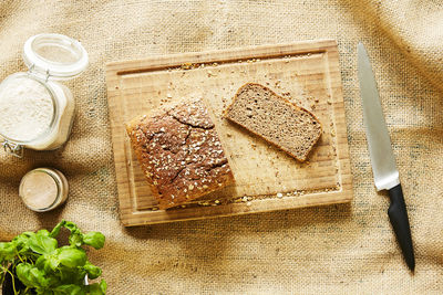 High angle view of breakfast on table