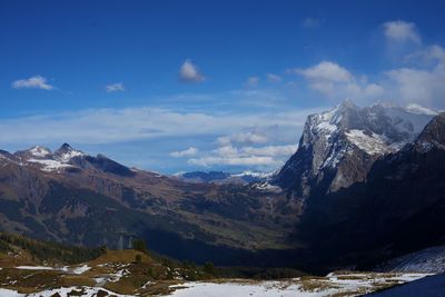 Scenic view of snowcapped mountains against sky