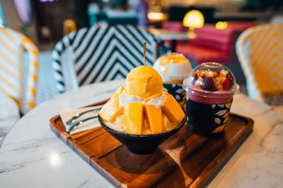 Close-up of dessert in plate on table