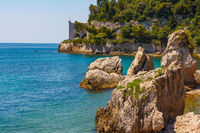 Scenic view of sea against clear sky