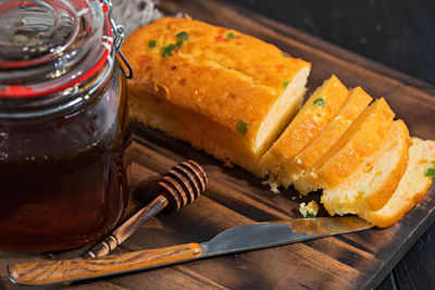 Close-up of dessert in plate on table