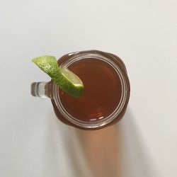 High angle view of drink in jar