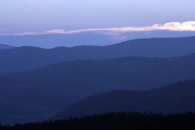 Scenic view of silhouette mountains against sky