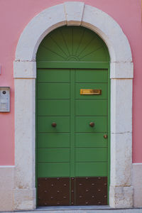 Closed door of building