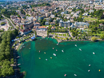 High angle view of buildings in city