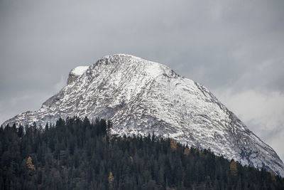 Low angle view of snowcapped mountain against sky