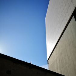 Low angle view of building against clear blue sky