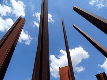 Low angle view of buildings against blue sky