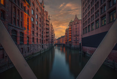 Bridge over canal amidst buildings in city
