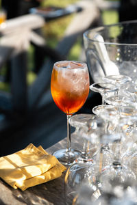 Close-up of beer glass on table