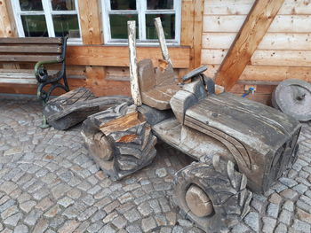 High angle view of old abandoned truck