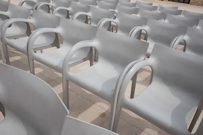 Empty auditorium chairs outdoors