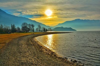 Scenic view of mountains at sunset